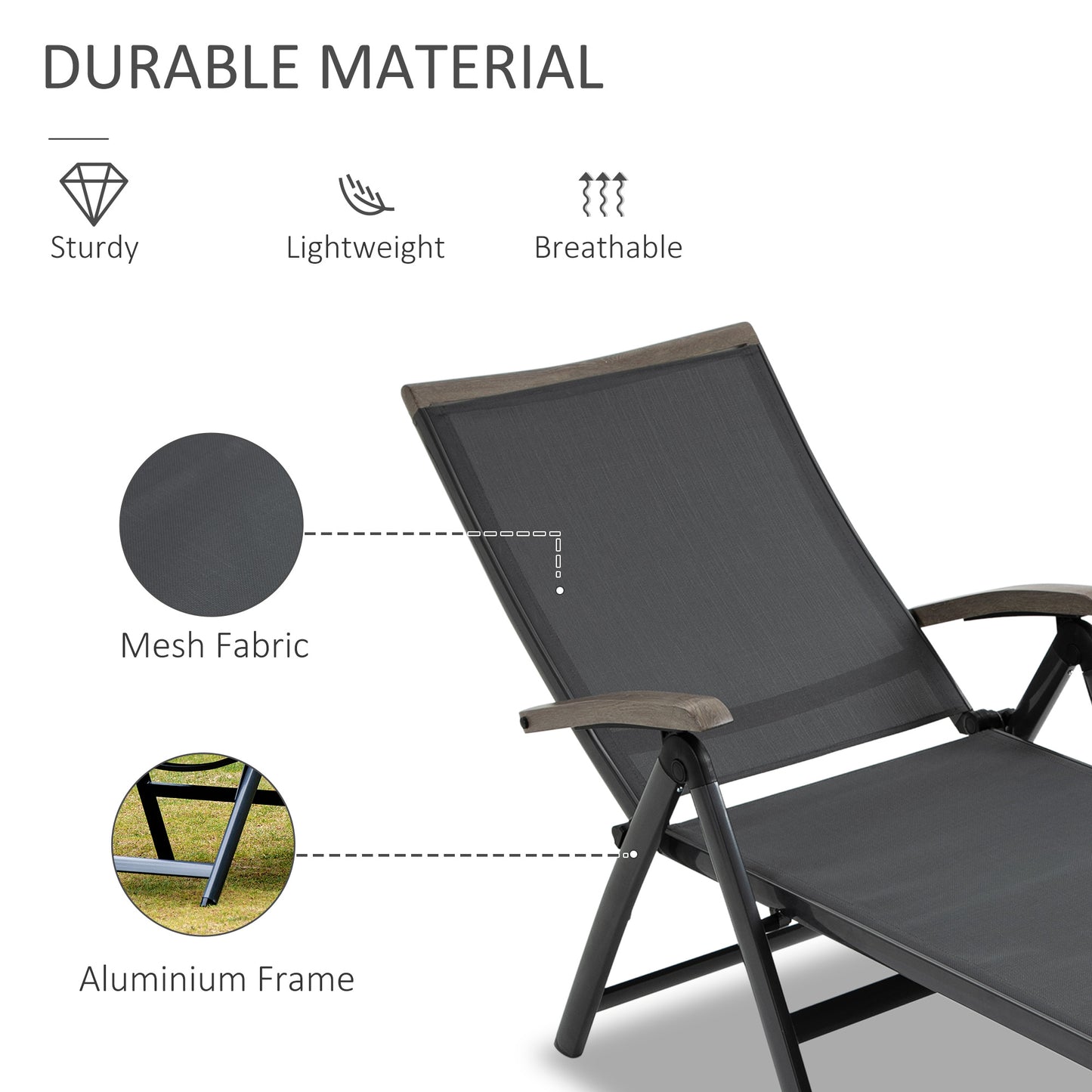 Outsunny Set Of 2 Folding Sun Loungers With 5 Position Adjustable Chaise Lounges Aluminium Frame For Patio Garden Grey