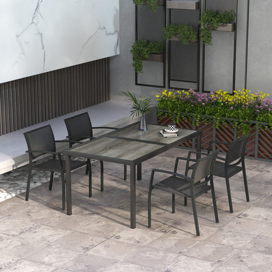 Outsunny Five Piece Casual Outdoor Dining Set With Wood Effect Table In Grey Weather Resistant