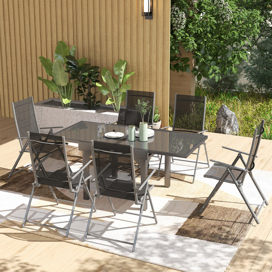Outsunny 7 Piece Outdoor Dining Set With Extendable Table And 6 Folding Chairs For Patio Balcony Deck Grey