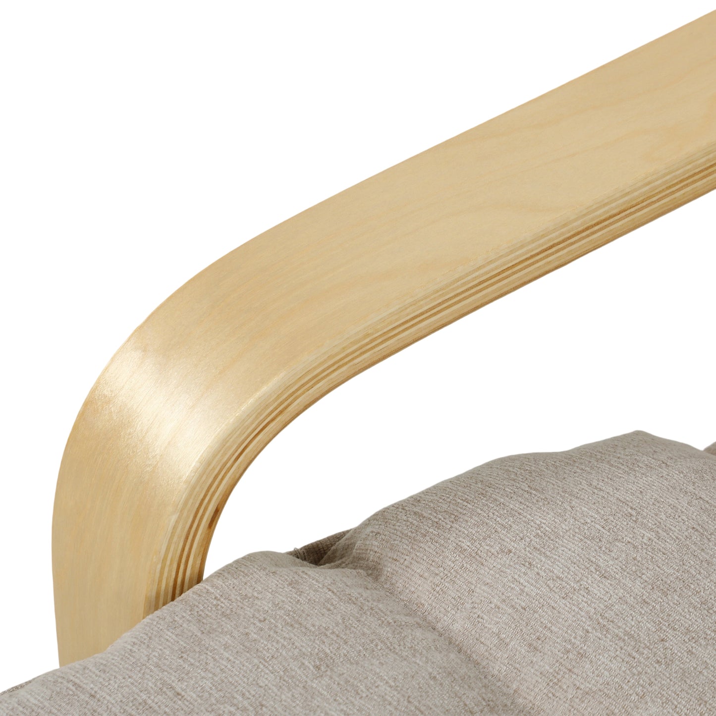 HOMCOM Curved Wooden Accent Armchair With Adjustable Footrest 12cm Padded Seat Velvet Feel Upholstery Light Brown