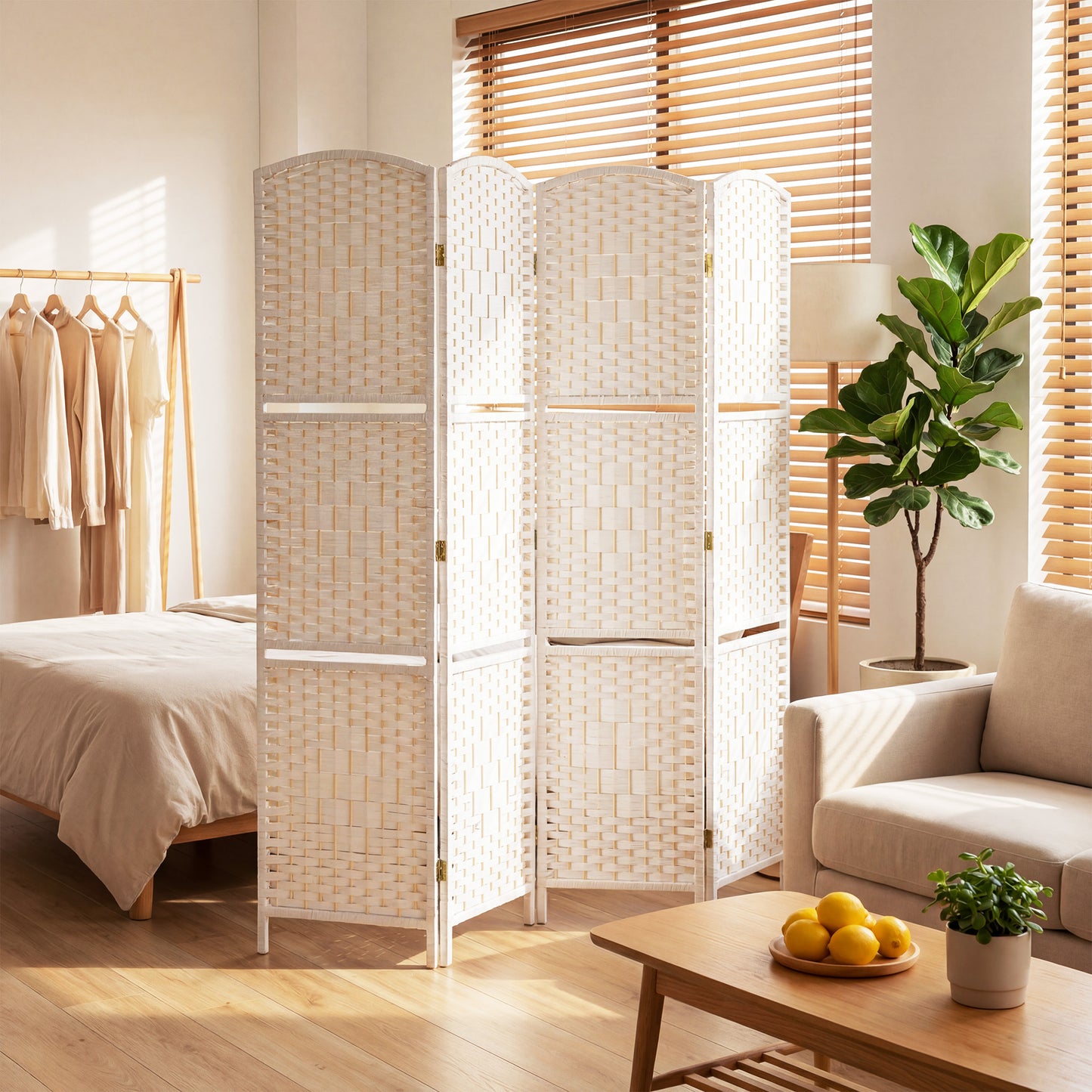 HOMCOM 4 Panel Folding Room Divider Privacy Screen 160 x 170cm Freestanding White for Living Room Bedroom Office