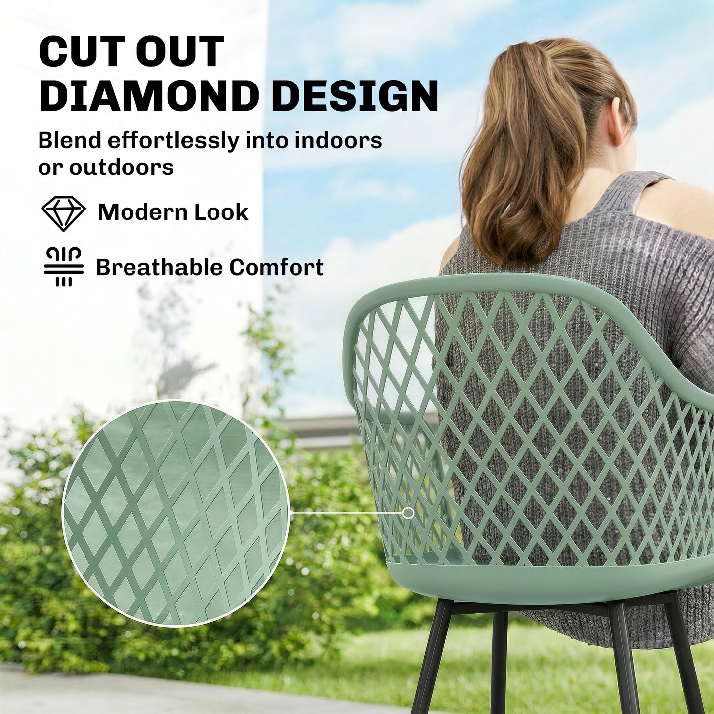Outsunny Garden Chairs Set Of 4 With Cut Out Diamond Back And Armrests For Patio Balcony Terrace Green
