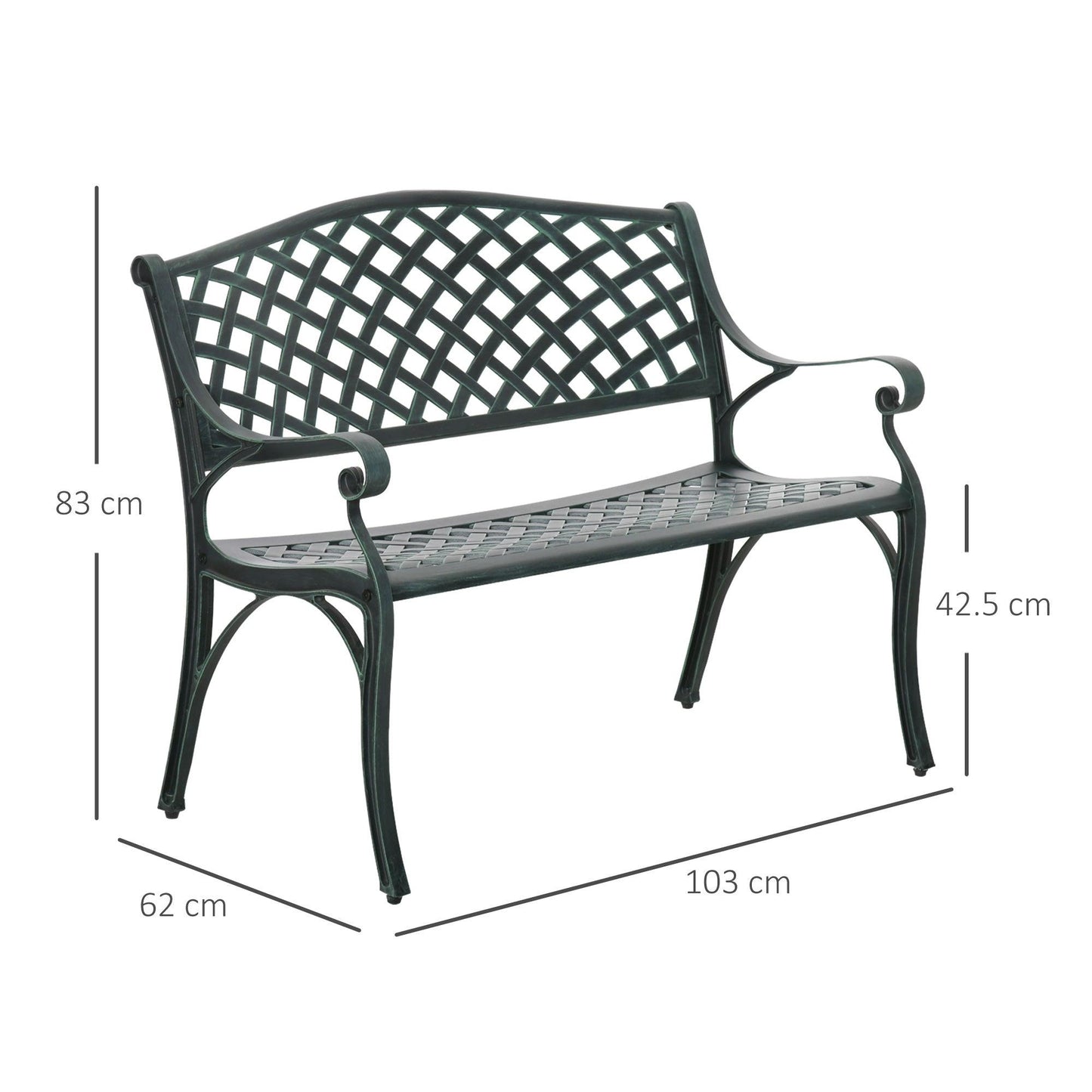 Outsunny Cast Aluminium Garden Bench 2 Seater Antique Park Loveseat, Verdigris - ALL4U RETAILER LTD