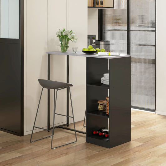 HOMCOM Breakfast Bar Table With Three Tier Storage Shelf And Wine Rack 105W x 40D x 105H cm Black