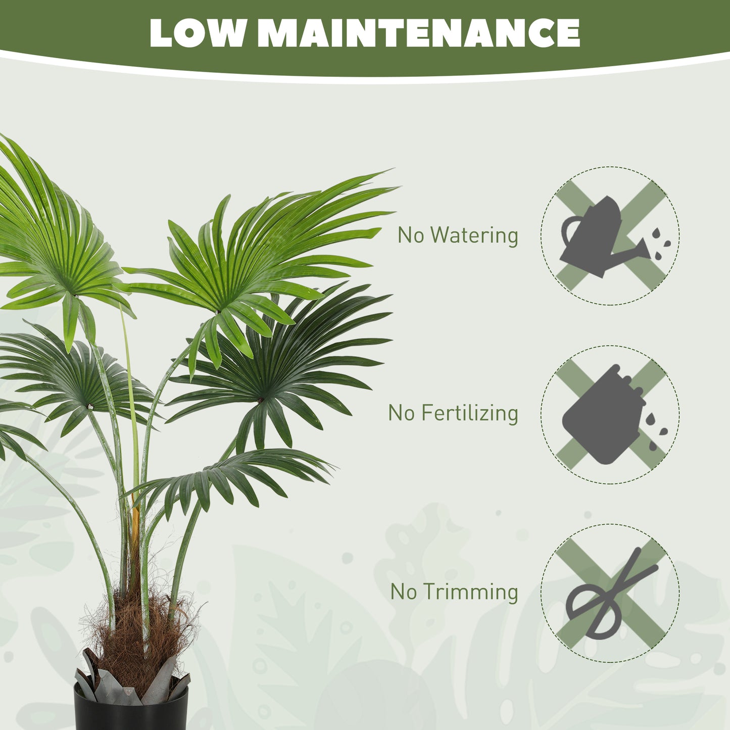 HOMCOM 94cm Artificial Palm Tree With Realistic PEVA Leaves And Coconut Coir In Plastic Pot For Home Office Decor Green