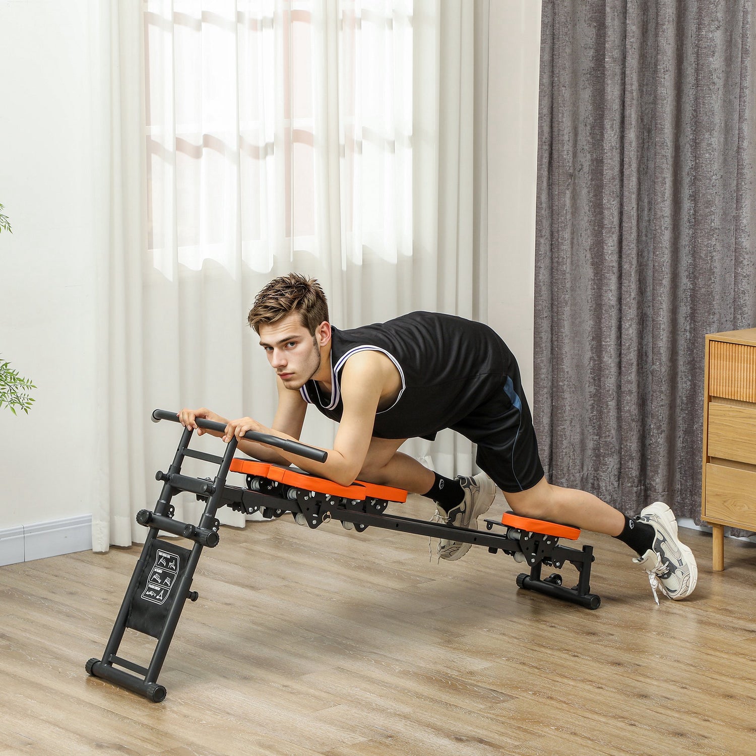 SPORTNOW All-in-One Home Gym System - Adjustable Pilates Reformer, Ab & Rowing Machine with Push-Up Bar - ALL4U RETAILER LTD