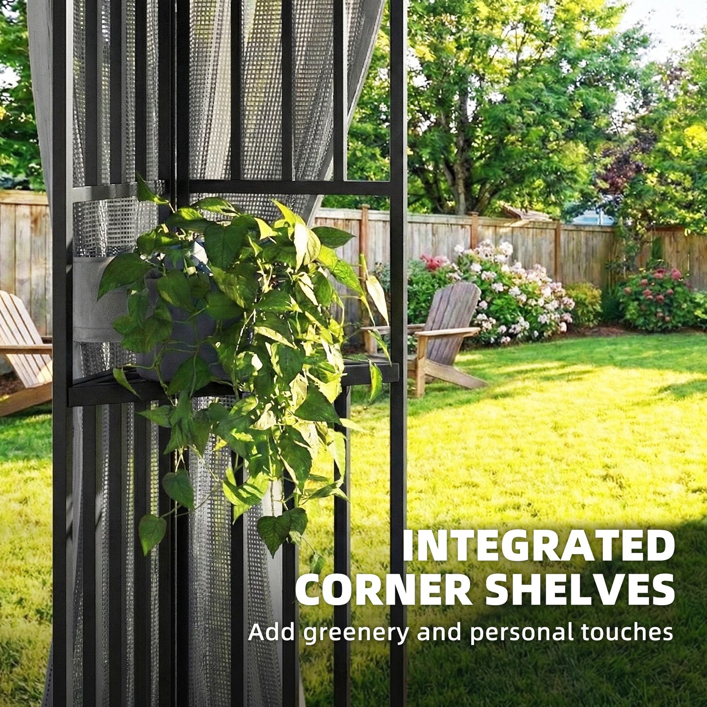 Outsunny 3.3 x 3.3 m Outdoor Garden Gazebo with Post Shelves UPF50 Plus Patio Pavilion Dark Grey