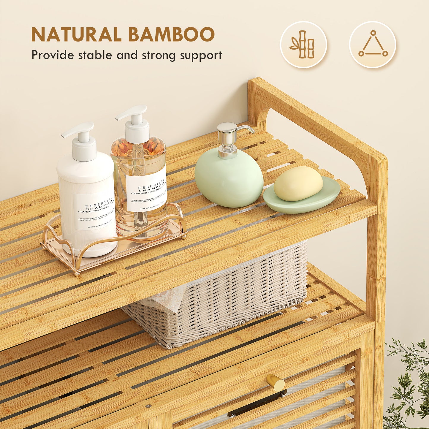 HOMCOM Double Tilt Out Bamboo Laundry Cabinet Freestanding Bathroom Storage With 2 Removable Baskets Natural Finish