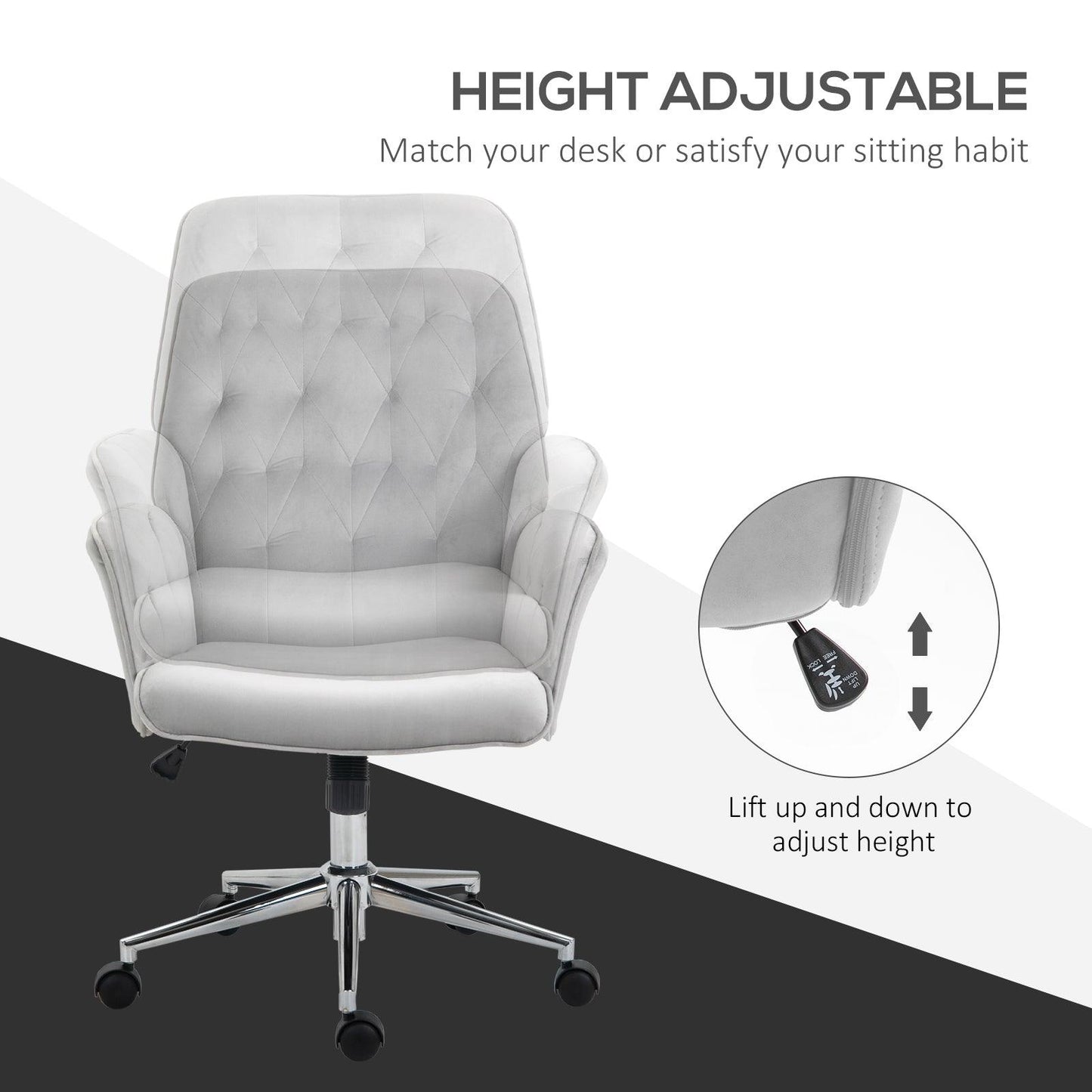 Vinsetto Linen Computer Chair with Armrest, Modern Swivel Chair with Adjustable Height, Light Grey - ALL4U RETAILER LTD