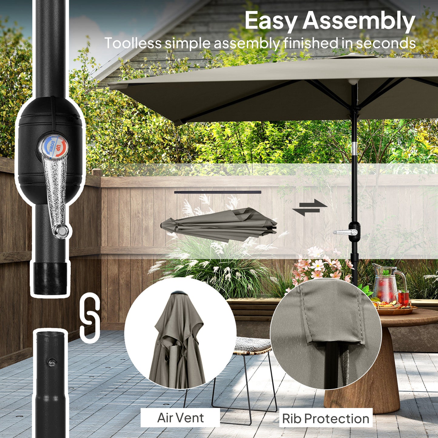 Outsunny 3x2m Patio Parasol With Aluminium Tilt Crank Rectangular Sun Shade Steel Frame Light Grey