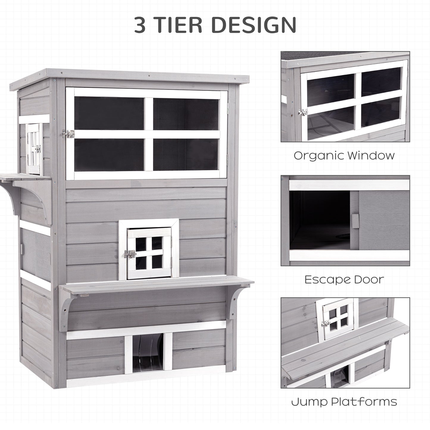 PawHut Multi-Level Wooden Cat Shelter for Indoor and Outdoor Use - ALL4U RETAILER LTD