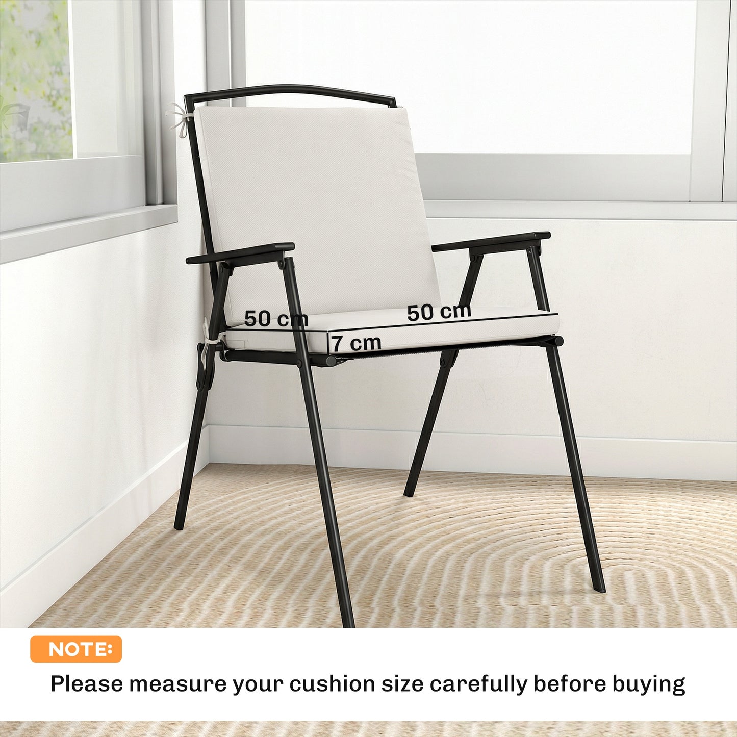 Outsunny Outdoor Seat Cushions Set Of 2 With Ties Waterproof Garden Pads Cream White 7cm Thick High Density Foam