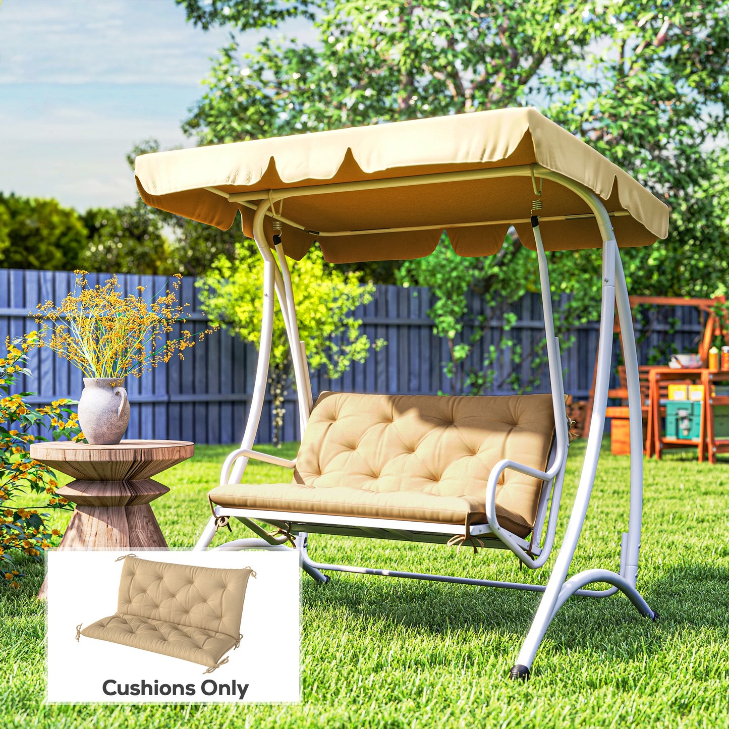 Outsunny Two Seater Bench Cushion Khaki Replacement Outdoor Furniture Cushion For Metal Or Wood Benches