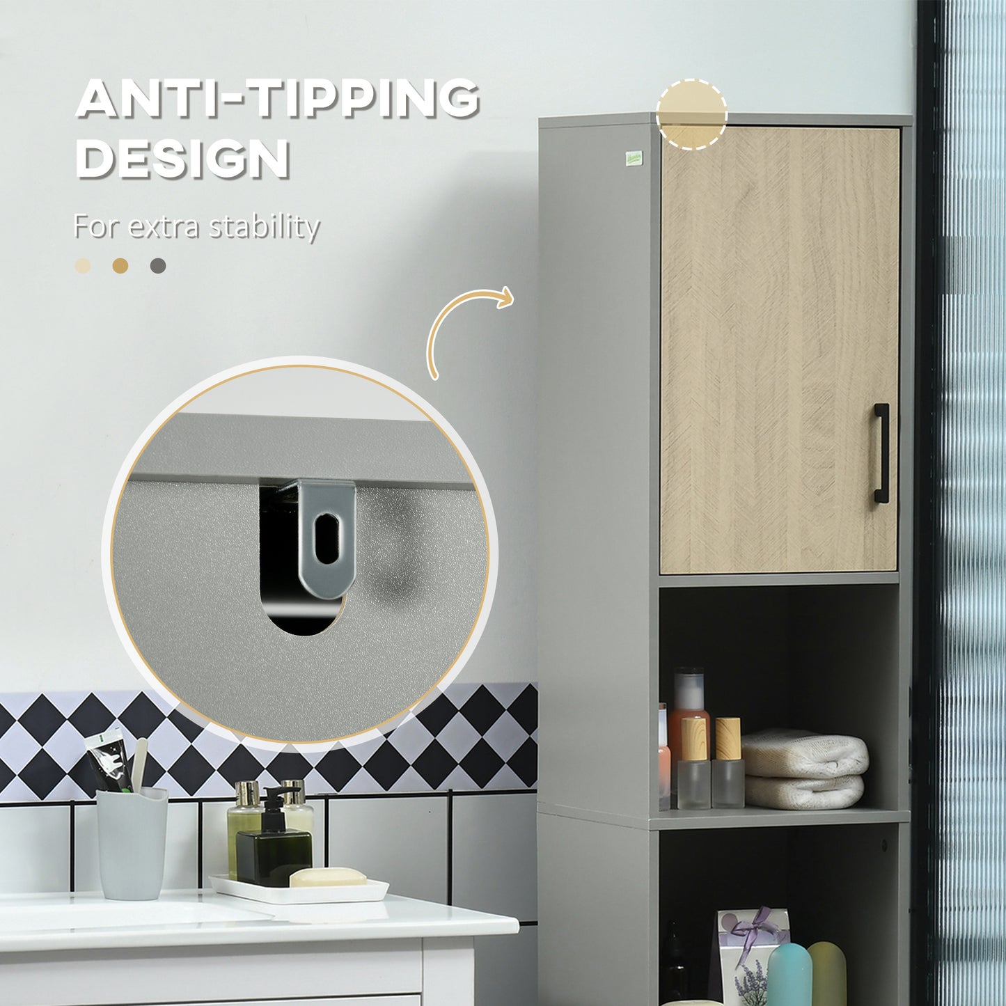 Kleankin Bathroom Furniture Set With Doors Tall Freestanding Cabinet With Adjustable Shelves Under Sink Grey