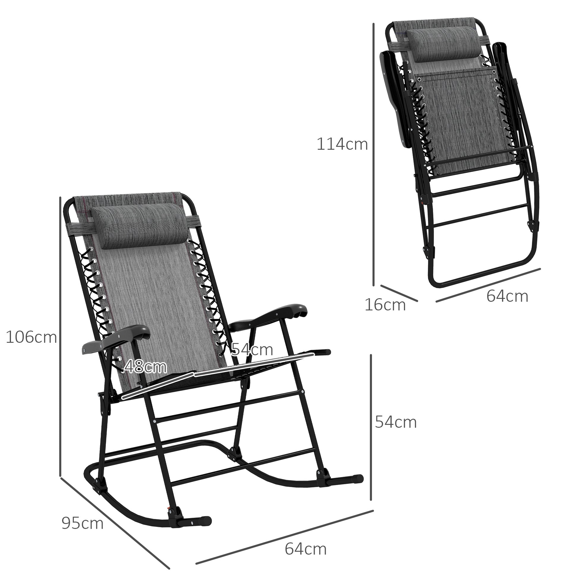 Outsunny Outdoor Portable Grey Zero Gravity Rocking Chair with Headrest - ALL4U RETAILER LTD