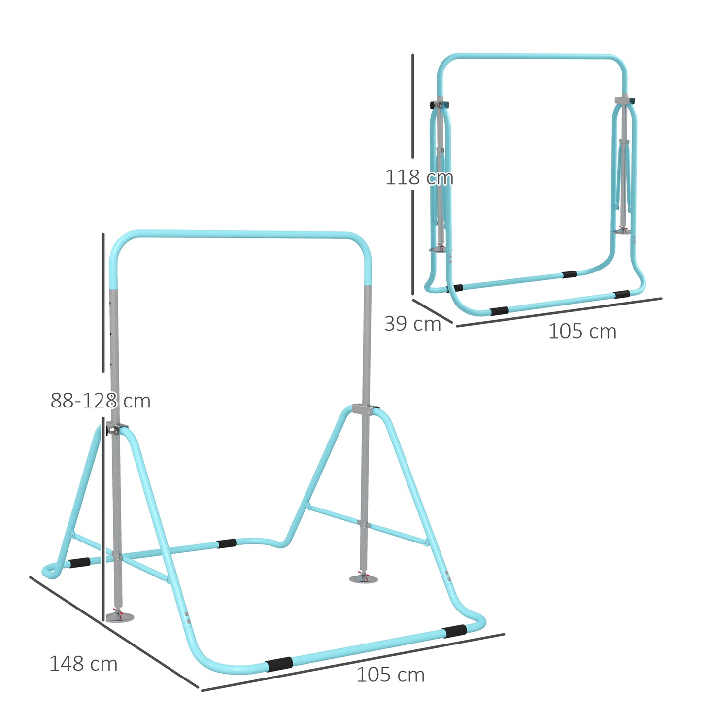 HOMCOM Adjustable Kids Gymnastics Bar - Foldable Horizontal Training Equipment in Green - ALL4U RETAILER LTD