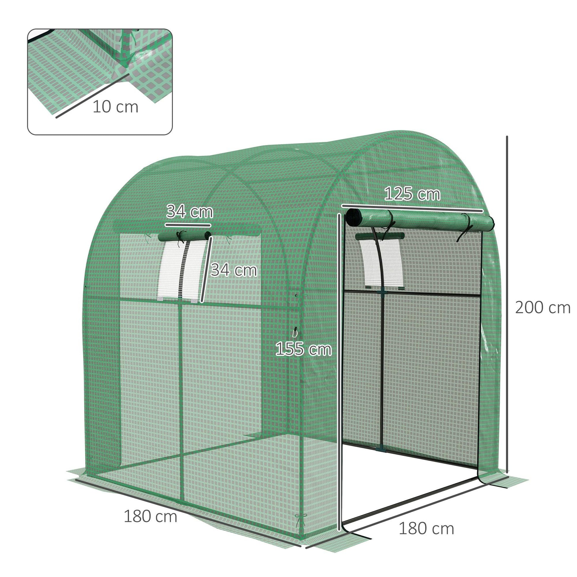 Outsunny Polytunnel Greenhouse Walk-in Grow House with UV-resistant PE Cover, Doors and Mesh Windows, 1.8 x 1.8 x 2m, Green - ALL4U RETAILER LTD