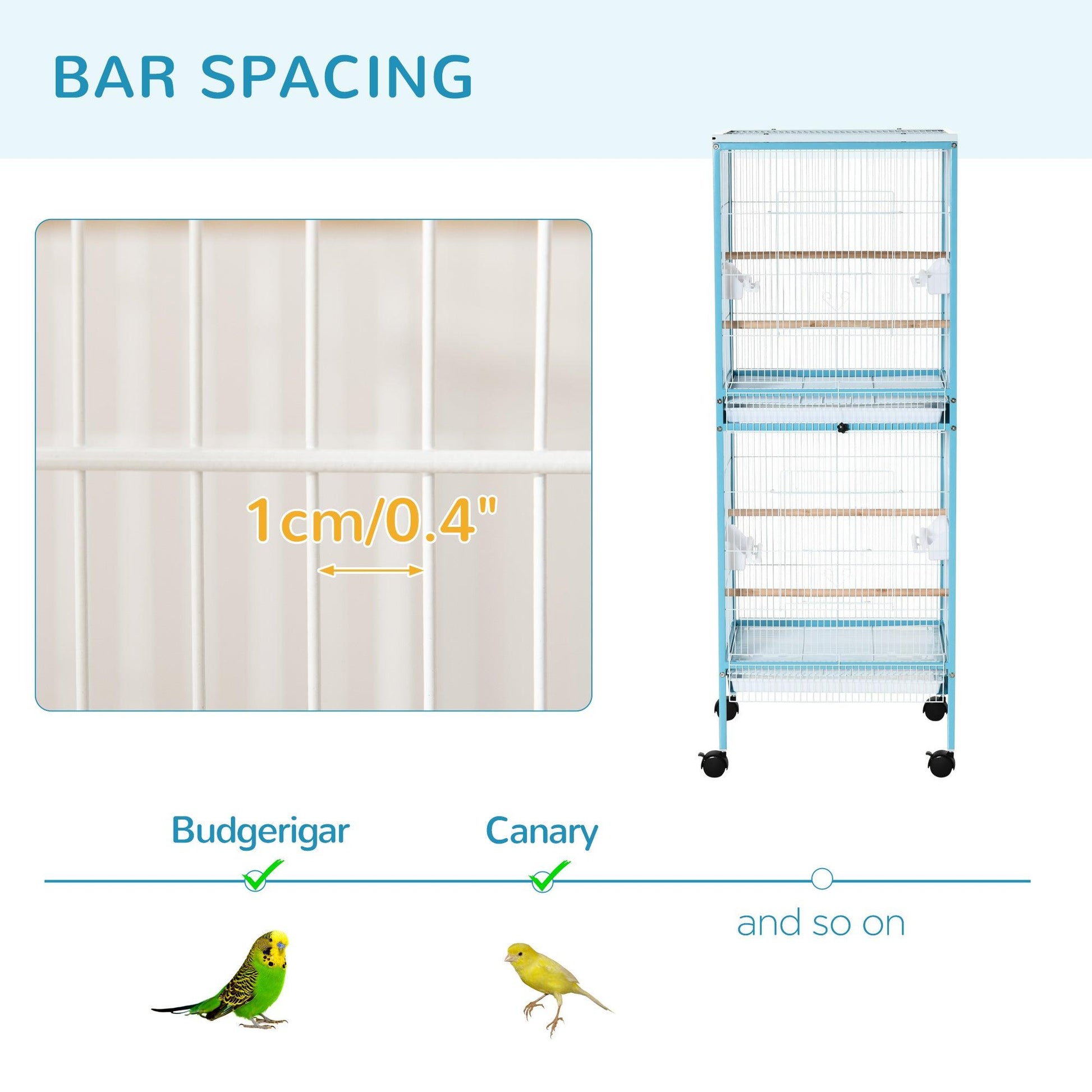 PawHut 2-In-1 Large Bird Cage Aviary with Wheels and Perch - ALL4U RETAILER LTD