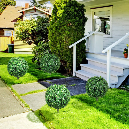 HOMCOM 2 Pack Artificial Boxwood Topiary Trees With Ground Stakes Ball Shaped For Indoor Outdoor UV Resistant