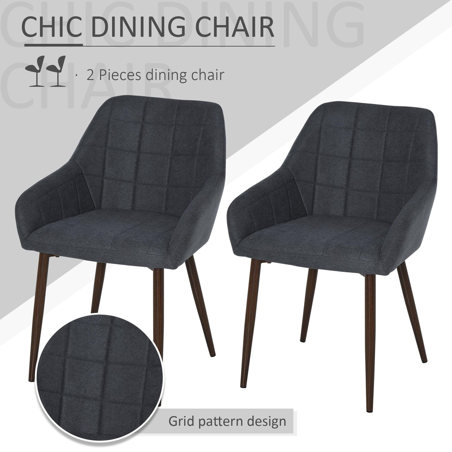 HOMCOM 2-Pcs Linen-Touch Dining Chairs w/ Cushion, Steel Leg, & Armchair - ALL4U RETAILER LTD