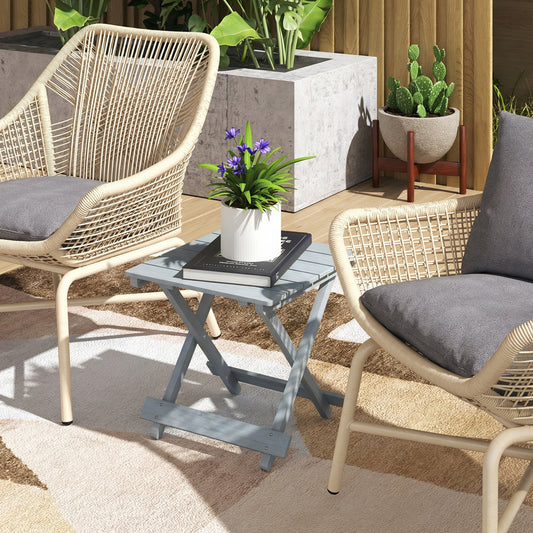 Outsunny Fir Wood Folding Coffee Table Lightweight Small Garden Table With Slatted Top Portable Balcony Side Table