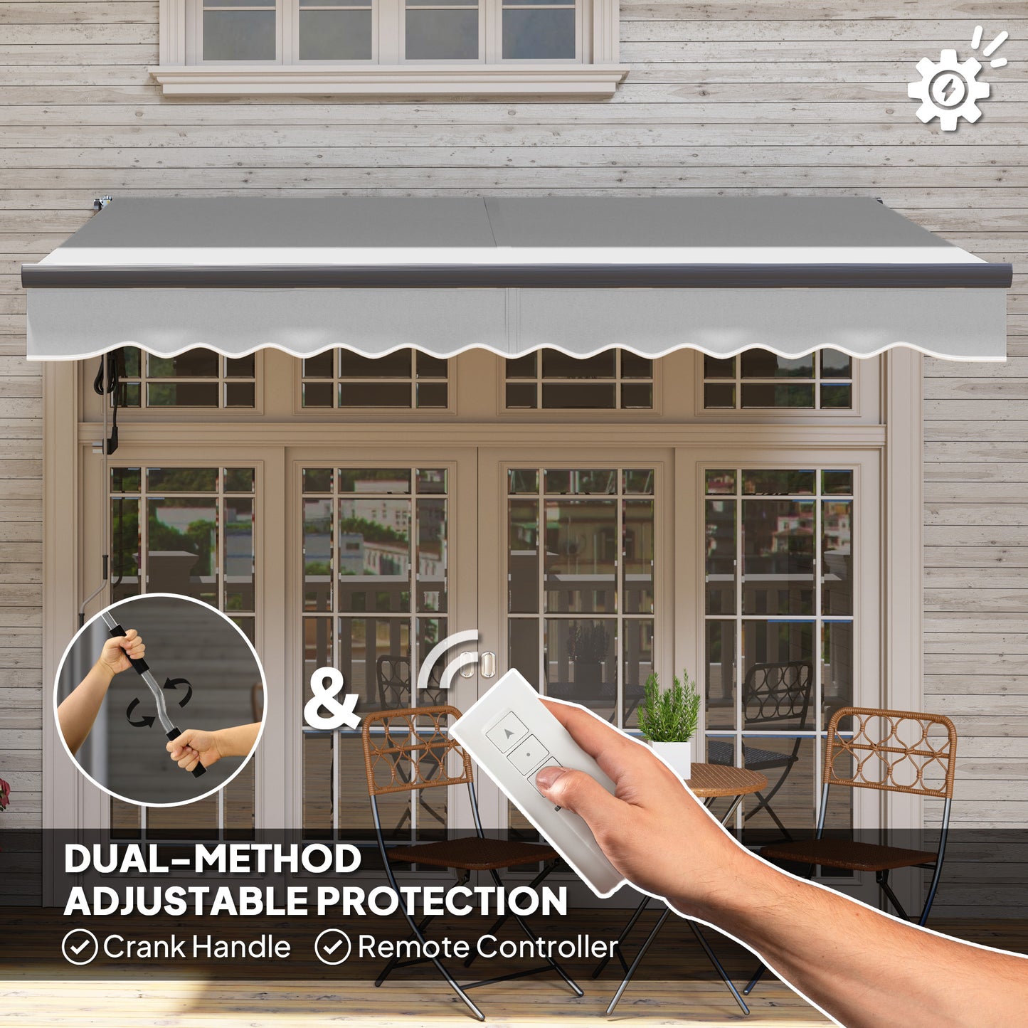 Outsunny 3 x 2.5m Electric Retractable Awning With Remote Aluminum Frame UV30 Sun Shade Canopy For Garden Patio