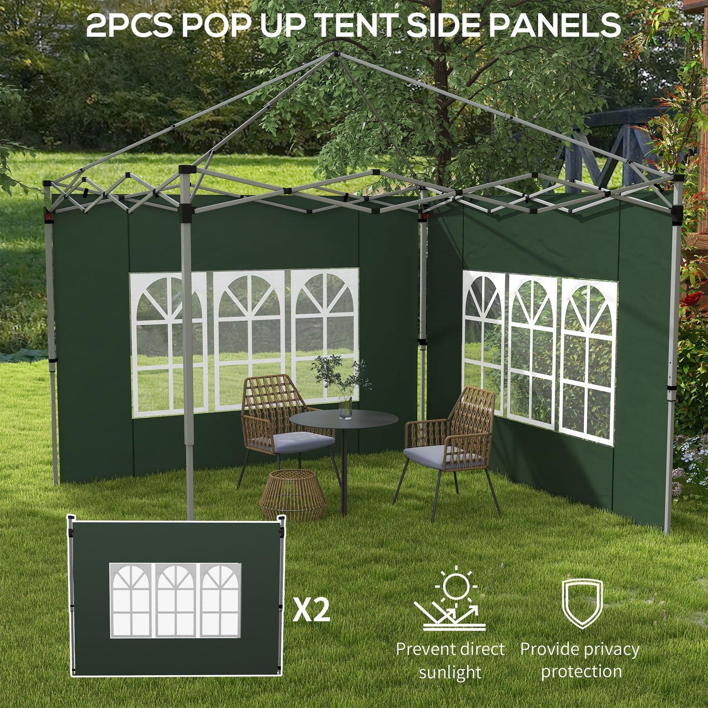 Outsunny Gazebo Side Panels for 3x3(m) or 3x4m Pop Up Gazebo, 2 Pack, Green - ALL4U RETAILER LTD