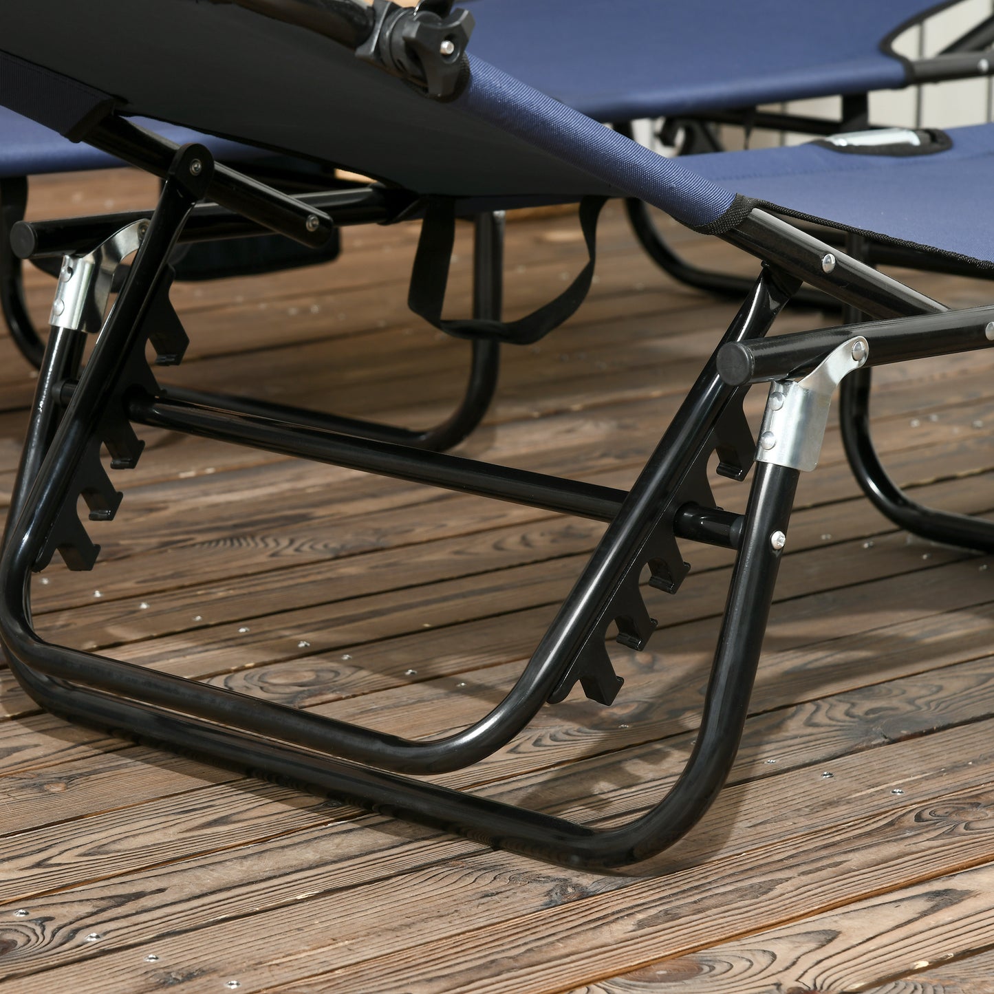 Outsunny Set Of Two Folding Sun Loungers With Adjustable Backs And Sun Canopies In Dark Blue