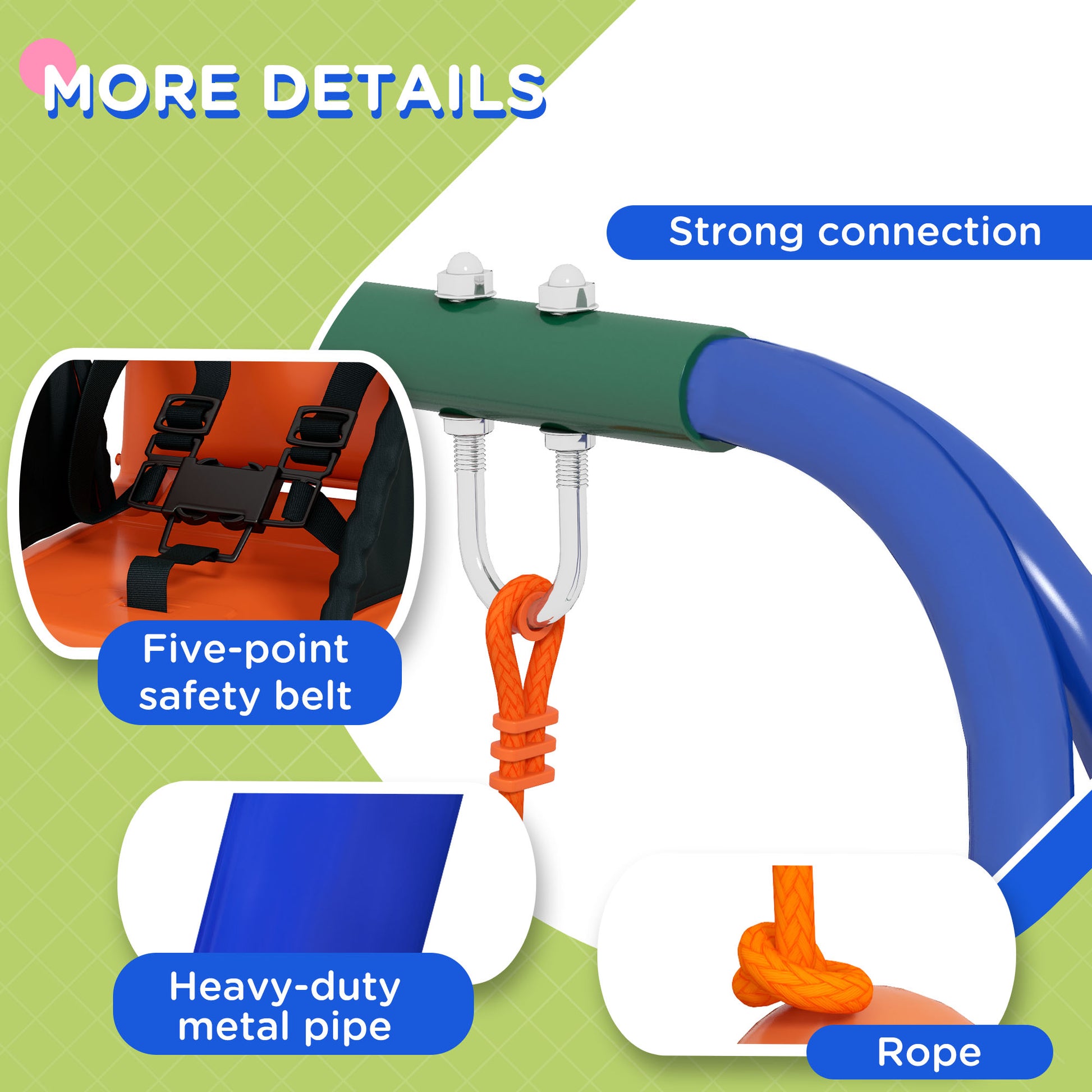 Outsunny 2-in-1 Toddler and Kids Swing Set with Cozy Seat & Safety Strap, Bright Orange Design - ALL4U RETAILER LTD