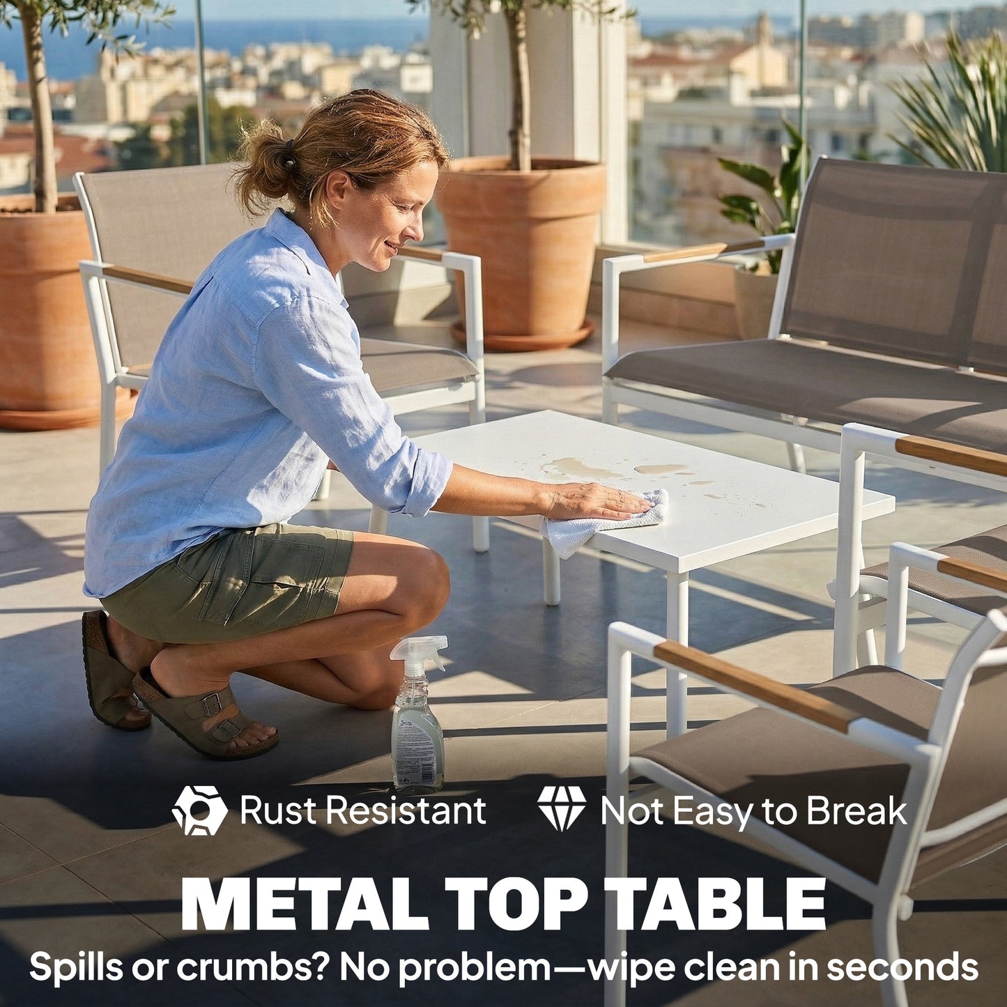 Outsunny 4 Seater Garden Furniture Set With Loveseat Armchairs And Table Metal Frame Breathable Mesh Seats Khaki