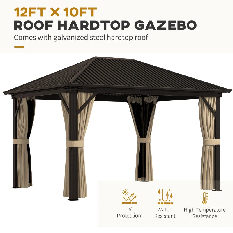 Outsunny 3.6 x 3m Aluminium Frame Hardtop Gazebo with Accessories | Sturdy Outdoor Shelter for Enhanced Durability