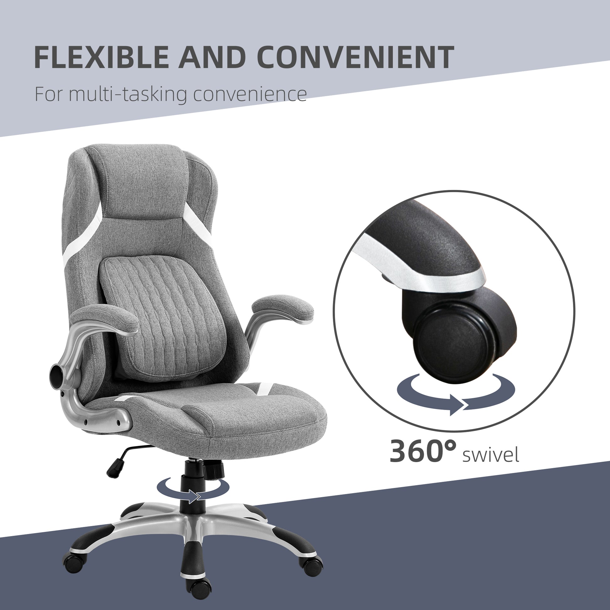 Vinsetto Grey Adjustable Height Office Chair with Tension Control and Linen-Look Upholstery - ALL4U RETAILER LTD