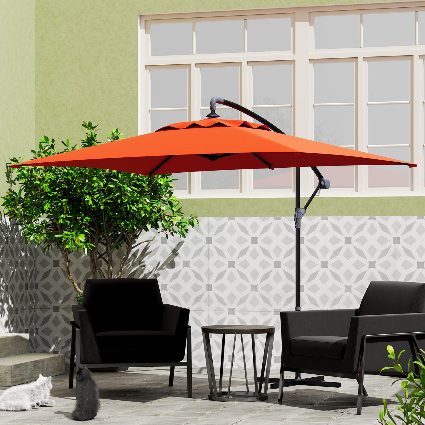Outsunny 3m Cantilever Parasol With Cross Base Orange for Patio Outdoor Shade and Sun Protection