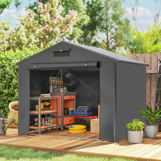 Outsunny 8 x 6 Ft Outdoor Garden Storage Shed Waterproof Bike Tent With Roll Up Zipper Door