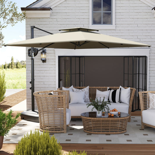 Outsunny Cantilever Parasol With Weighted Base Double Top Square Hanging Patio Umbrella Crank Tilt Light Grey