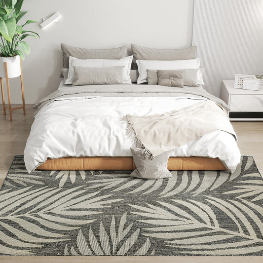 HOMCOM UV Resistant Indoor Outdoor Area Rug 230x160 cm Grey Easy Clean Machine Washable for Patio Garden