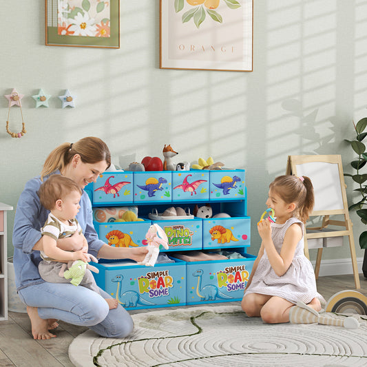AIYAPLAY 3 Tier Kids Storage Unit With 9 Non Woven Fabric Boxes For Toys And Books In Blue