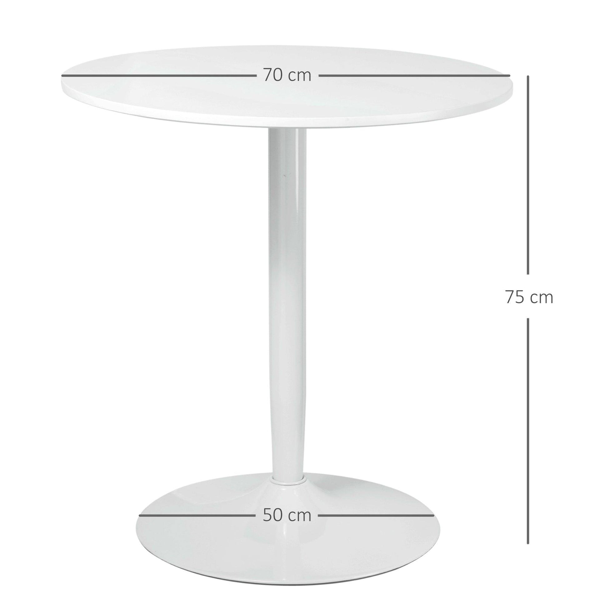 HOMCOM Modern Round Dining Table with Steel Base, Space Saving, Non-slip, White - ALL4U RETAILER LTD