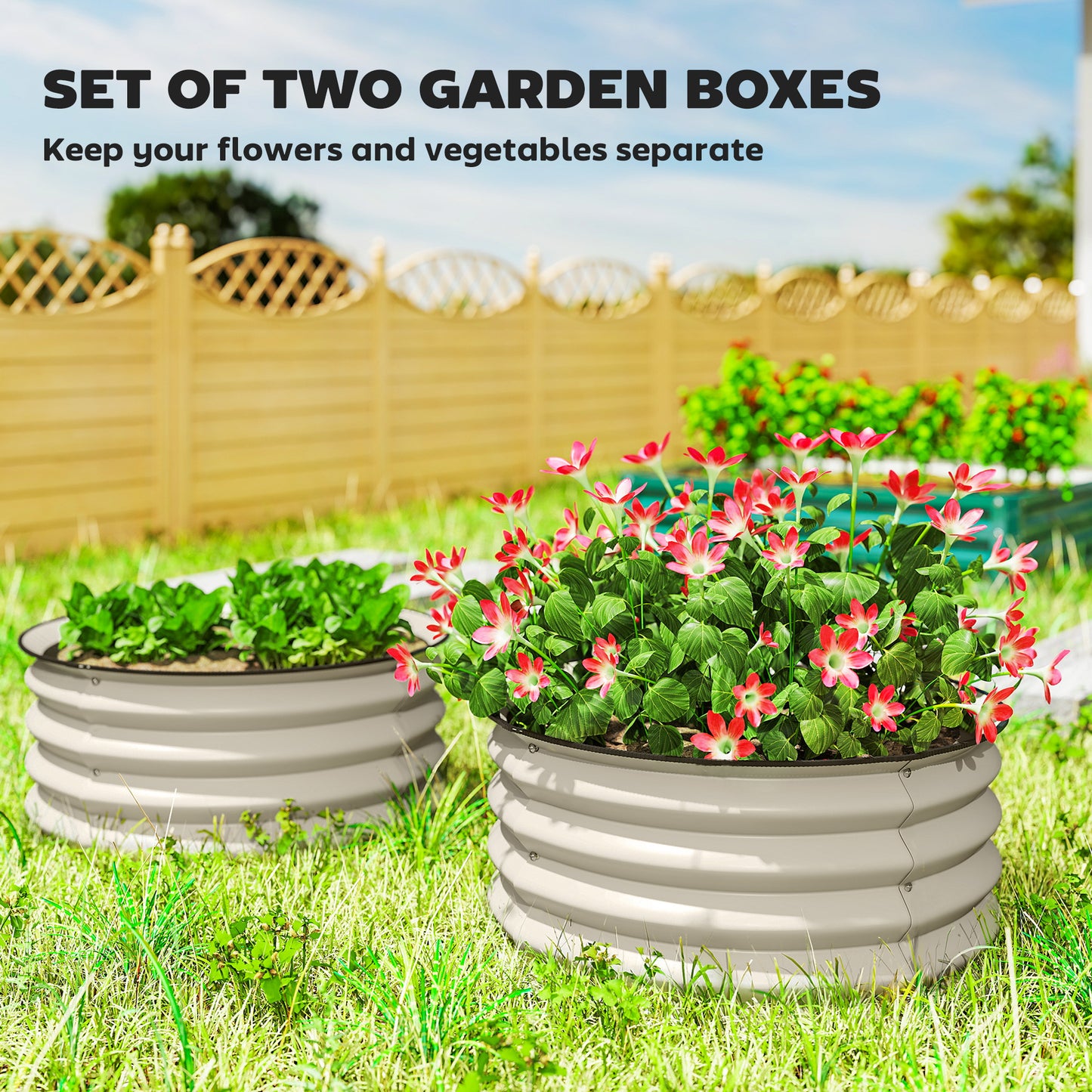 Outsunny Set Of 2 Raised Garden Beds Metal Planter Boxes With Safety Edging Easy Assembly Stock Tank Cream White