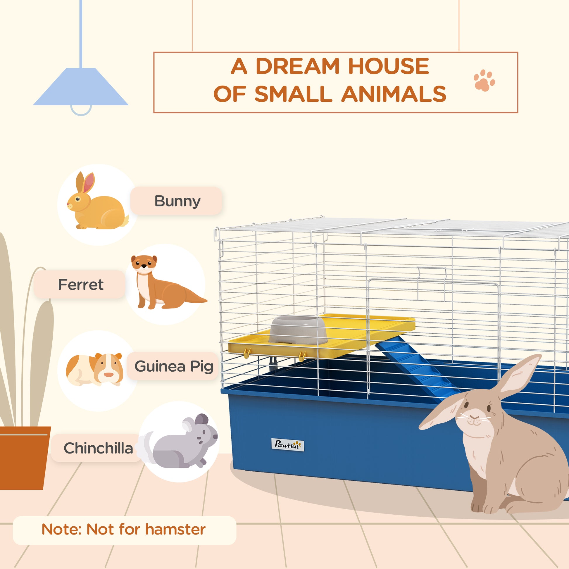 PawHut Blue Small Animal Habitat for Chinchillas, Rabbits, and Guinea Pigs with Ramp and Platform, 99 x 52 x 53cm - ALL4U RETAILER LTD