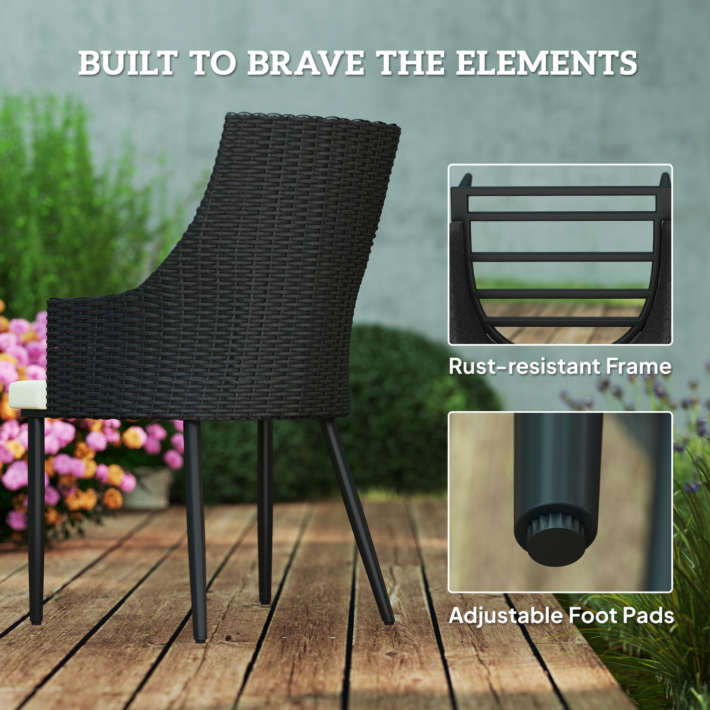 Outsunny 6 Seater Rattan Dining Set With Cushions, Rectangle Slatted Table Top, Steel Frame, Parasol Hole, Cream White