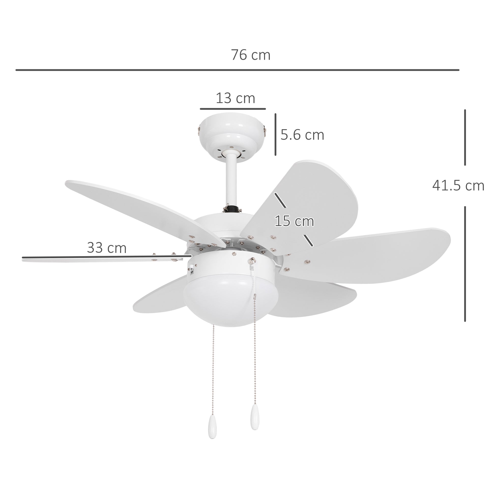 HOMCOM 6-Blade LED Ceiling Fan with Reversible Airflow and Pull-Chain Control in White Finish - ALL4U RETAILER LTD