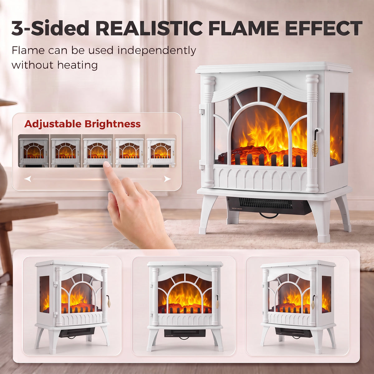 HOMCOM Electric Fireplace Fan Heater With Realistic Glass Flame Effect