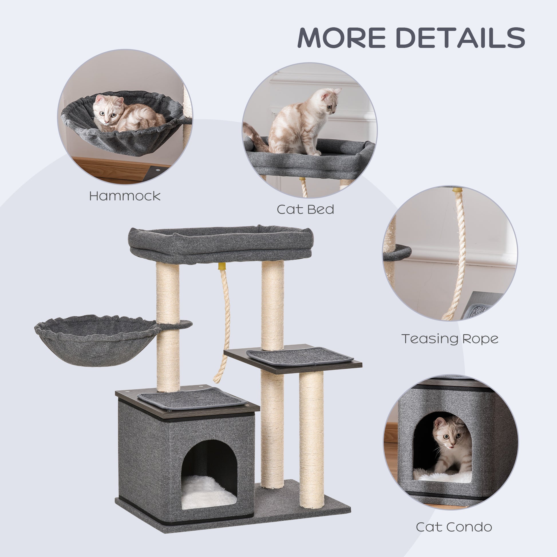 PawHut Indoor Cat Tower Activity Center with Scratching Post, Condo, and Perches - Dark Grey 60 x 40 x 83cm - ALL4U RETAILER LTD