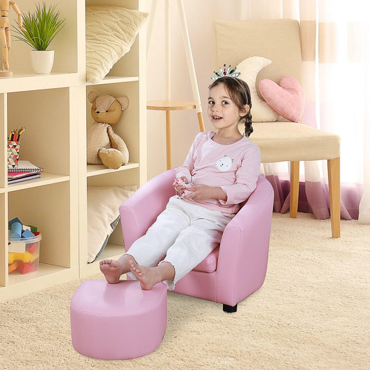 HOMCOM Kids Mini Sofa Children Armchair with Ottoman for Bedroom Playroom Pink - ALL4U RETAILER LTD
