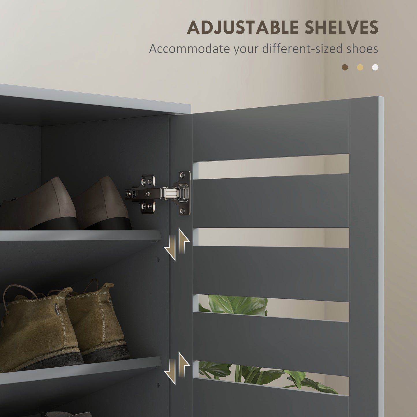 HOMCOM Narrow Shoe Cabinet for Entryway Five Tier Slim Shoe Storage with Two Slatted Doors and Adjustable Shelves Grey