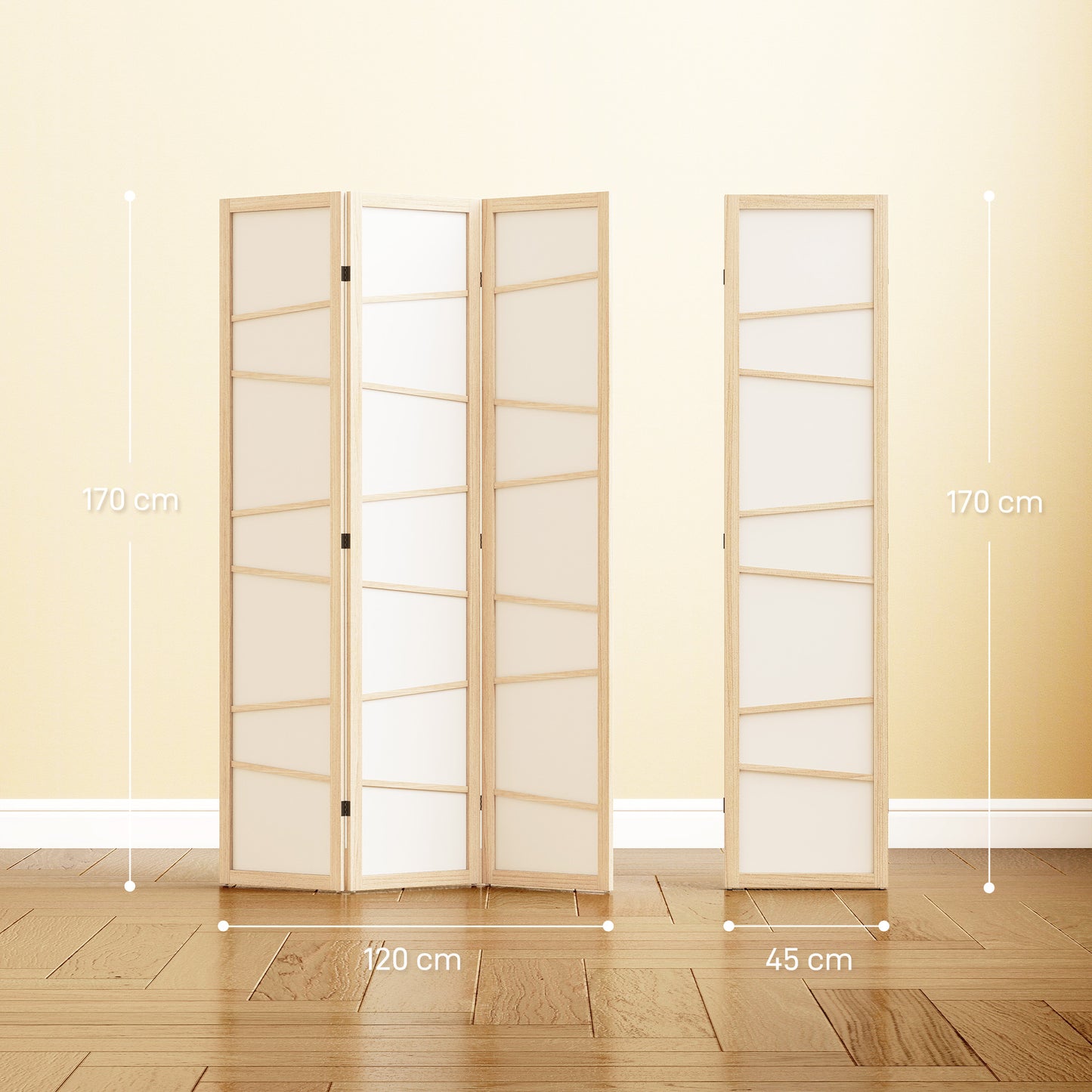 HOMCOM 3 Panel Wooden Folding Privacy Screen Room Divider For Bedroom Living Room Natural Wood Finish