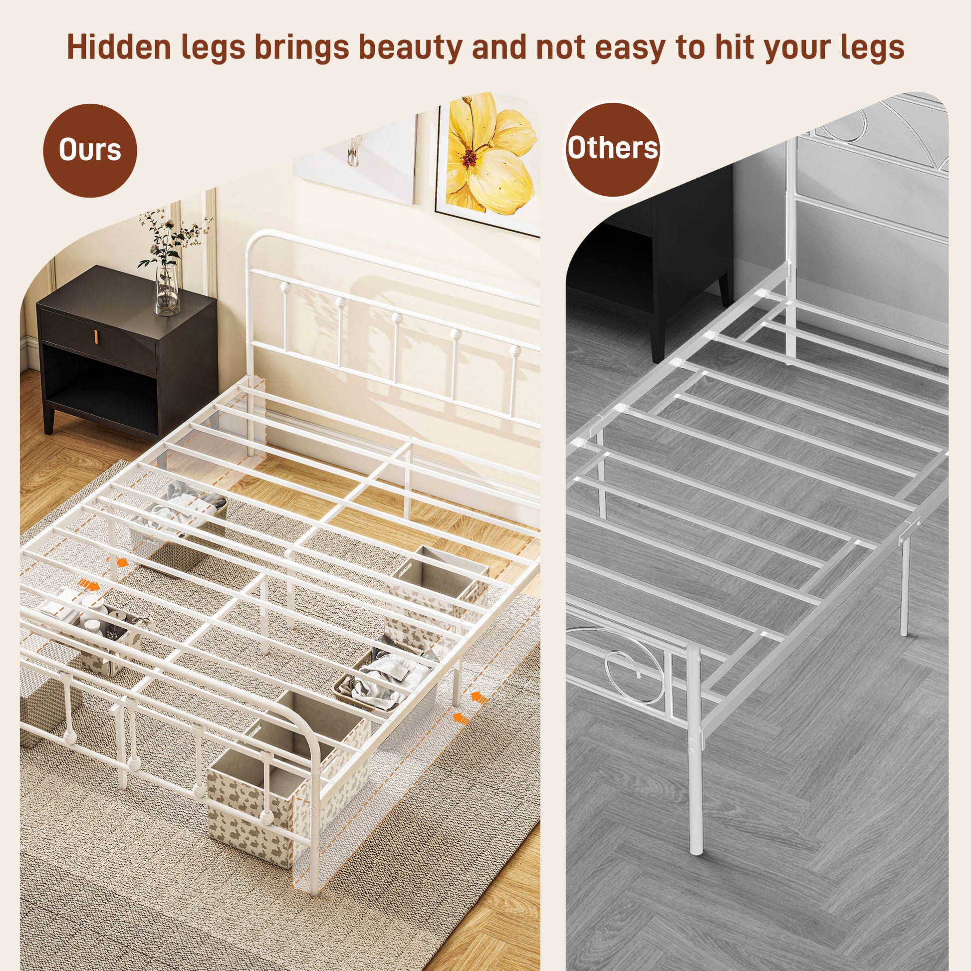 HOMCOM 5ft King Size Metal Bed Frame with Under-Bed Storage, Tall Headboard, Easy Assembly - No Box Spring Required, White Finish - ALL4U RETAILER LTD