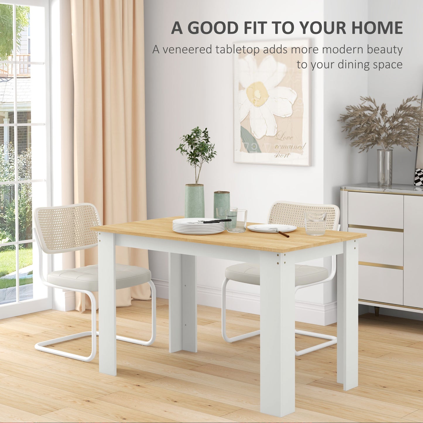 HOMCOM Dining Table for 4 to 6 People With Wood Effect Oak and White Finish for Dining Rooms and Small Kitchens