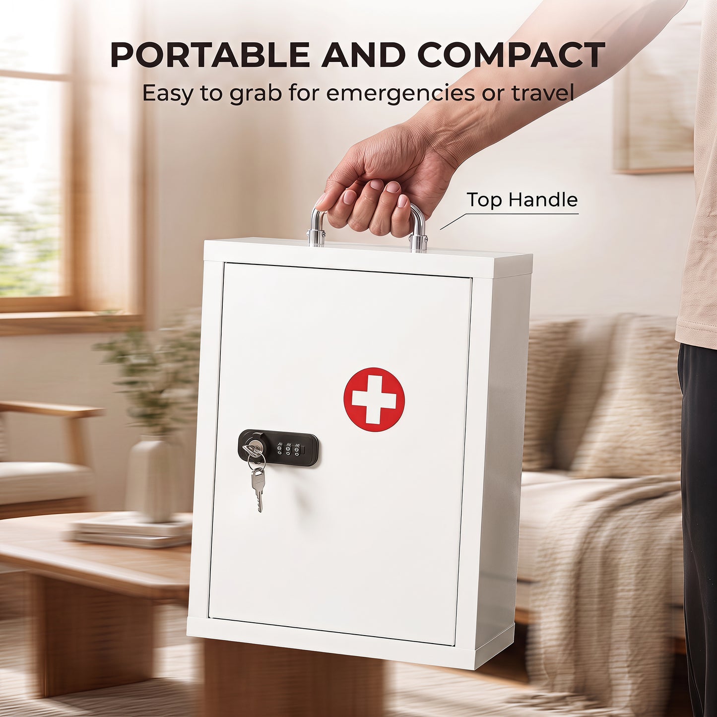 HOMCOM Wall Mount Medicine Cabinet With Combination Lock And Key Lock 3 Tier Steel First Aid Cabinet White